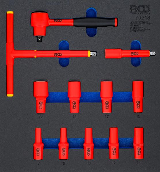 BGS Werkstattwageneinlage 2/3: VDE-Steckschlüssel-Satz Antrieb Innenvierkant 10 mm (3/8") SW 7 - 22 mm 12-tlg. 70213